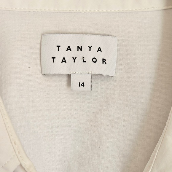 Tanya Taylor White Cotton Blend Short Puff Sleeve Wrap Blouse Sandra Top Size 14 - Picture 7 of 12